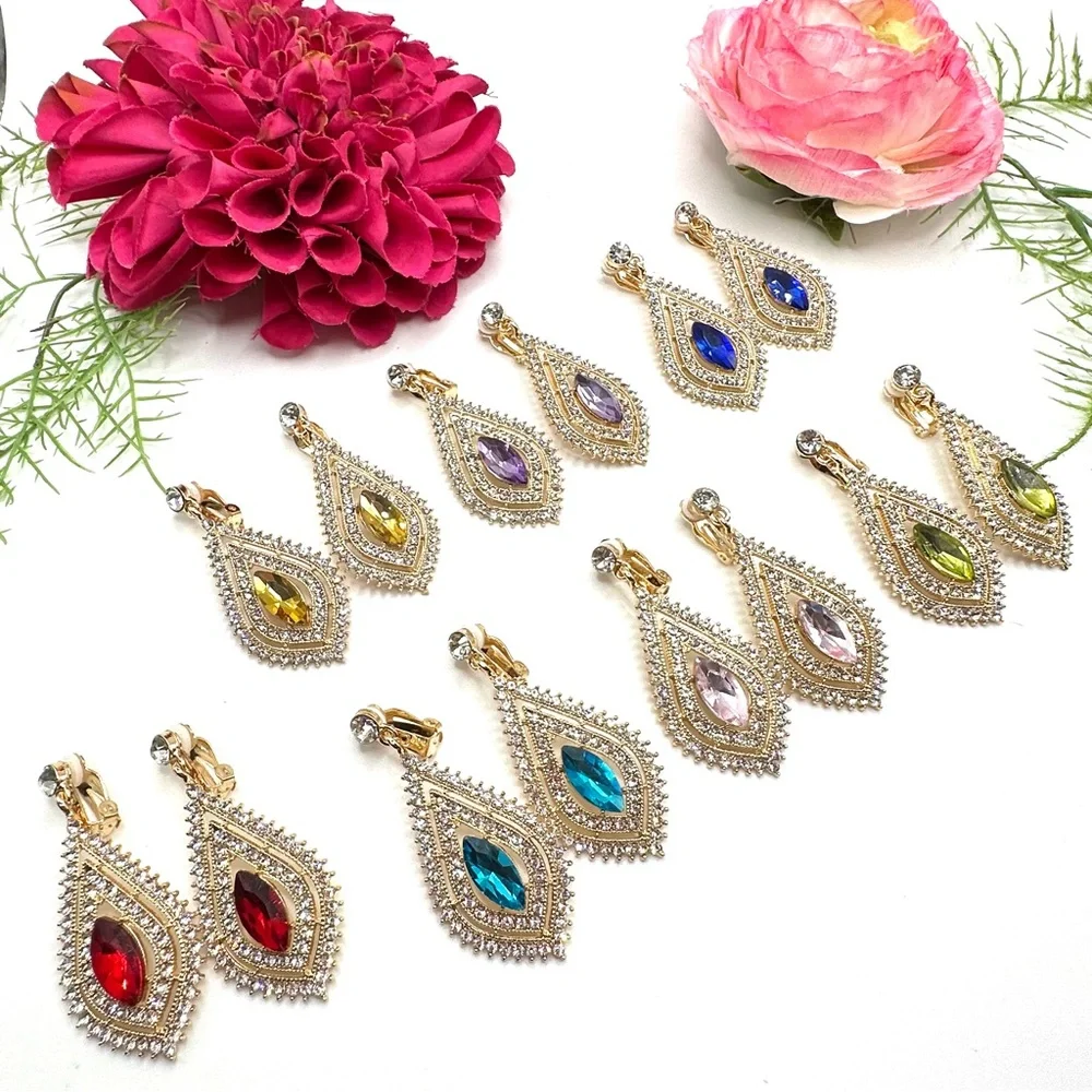 NEW⚜️Classy Ruby Red Crystal Drop Clip Earrings - Picture 7 of 7